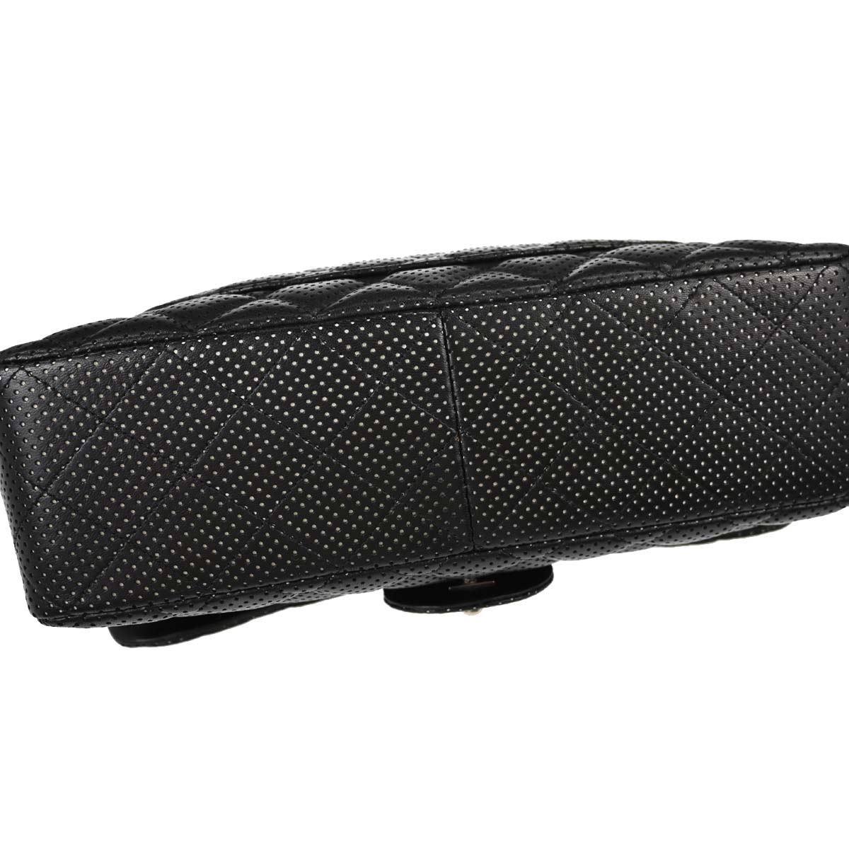 Chanel Black Perforated Lambskin Jumbo Classic Flap Shoulder Bag