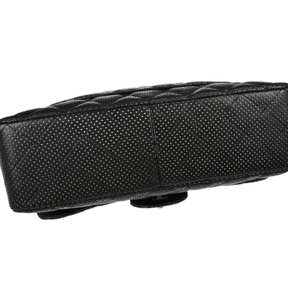 Chanel Black Perforated Lambskin Jumbo Classic Flap Shoulder Bag