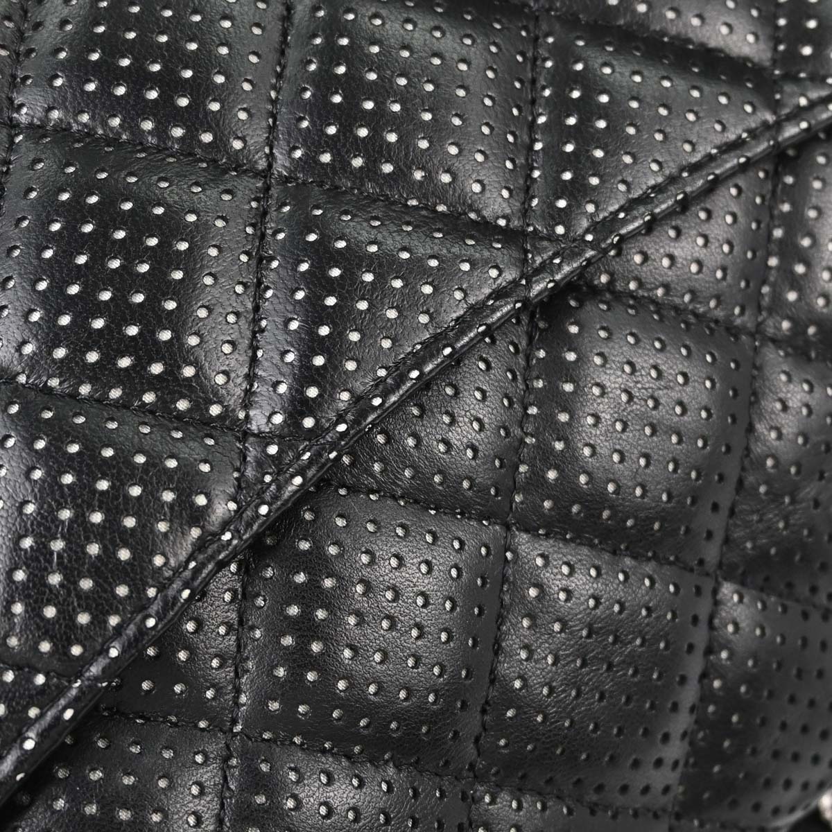 Chanel Black Perforated Lambskin Jumbo Classic Flap Shoulder Bag