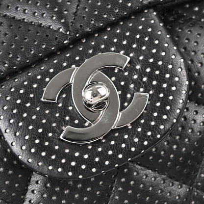 Chanel Black Perforated Lambskin Jumbo Classic Flap Shoulder Bag