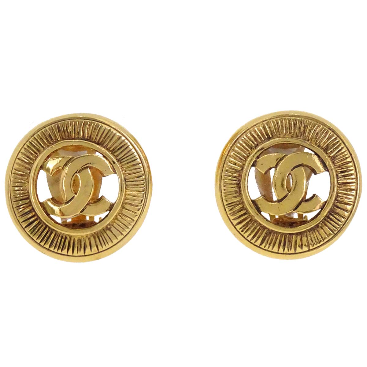 Chanel Button Clip-On Earrings Gold