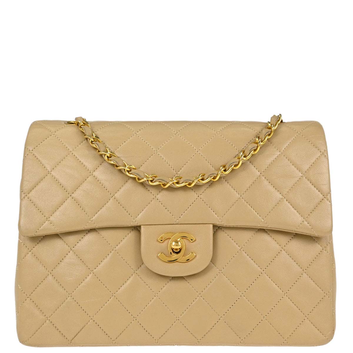 Chanel Beige Lambskin Medium Double Flap Shoulder Bag