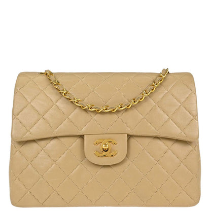 Chanel Beige Lambskin Medium Double Flap Shoulder Bag