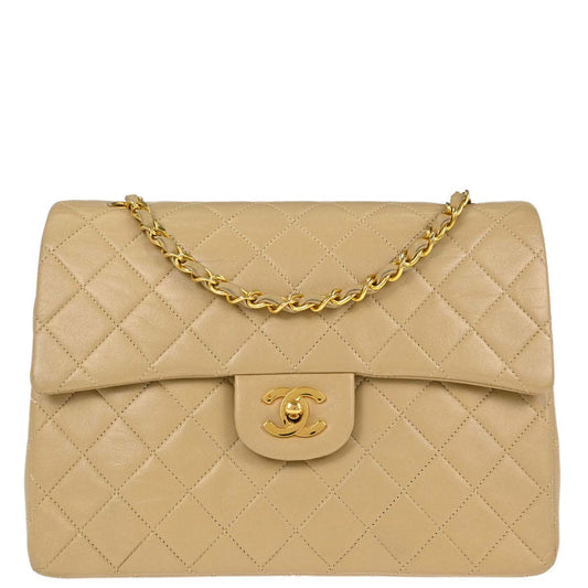 Chanel Beige Lambskin Medium Double Flap Shoulder Bag