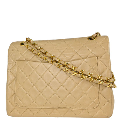 Chanel Beige Lambskin Medium Double Flap Shoulder Bag