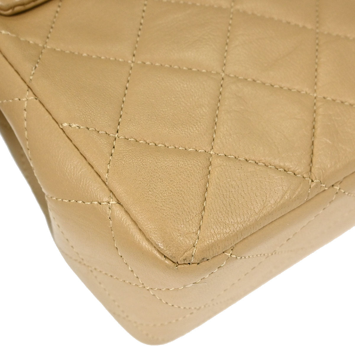 Chanel Beige Lambskin Medium Double Flap Shoulder Bag