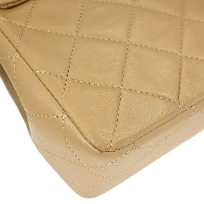 Chanel Beige Lambskin Medium Double Flap Shoulder Bag