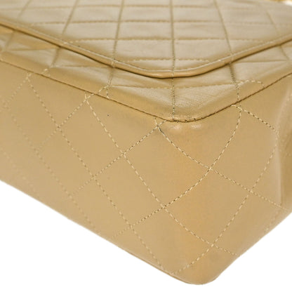 Chanel Beige Lambskin Medium Double Flap Shoulder Bag