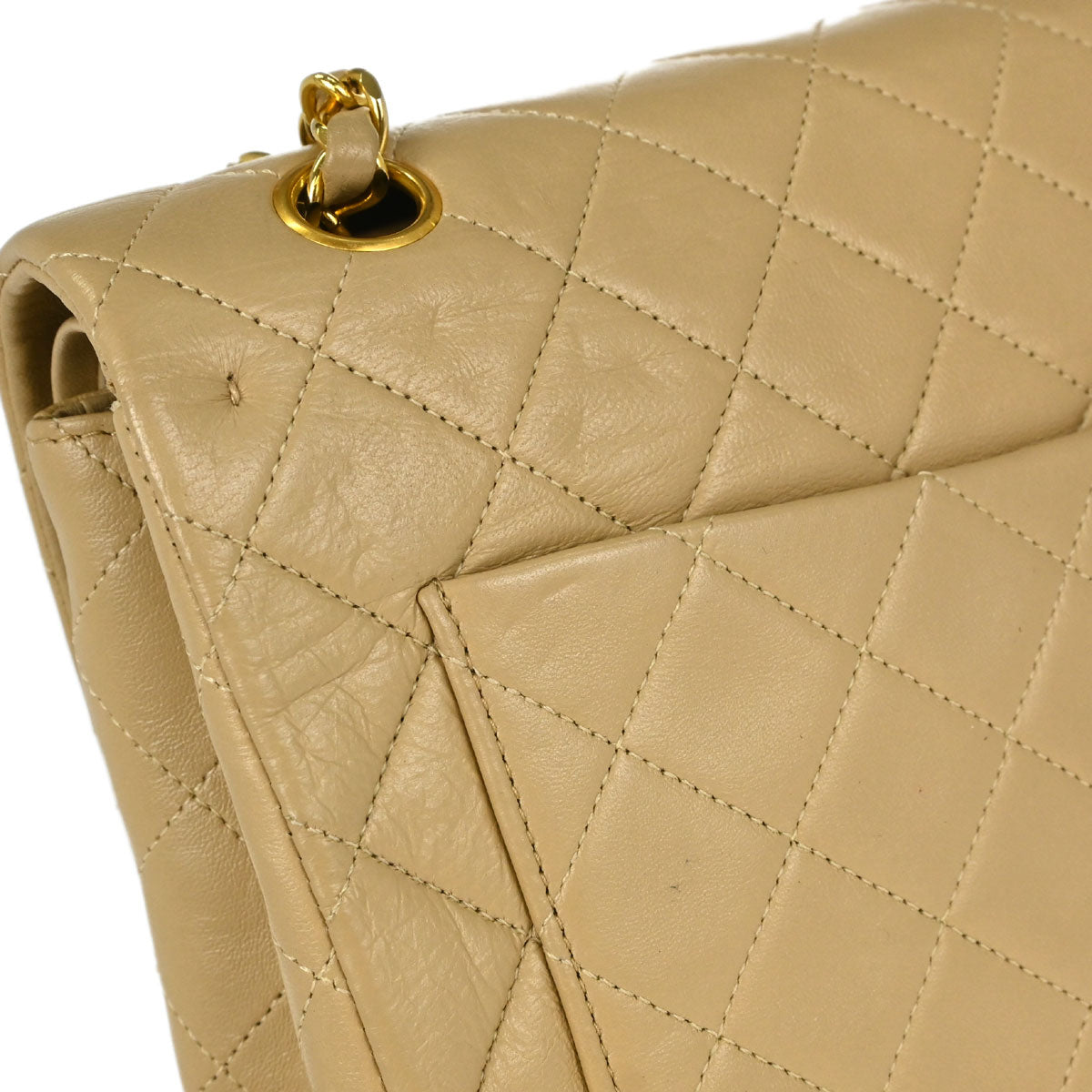 Chanel Beige Lambskin Medium Double Flap Shoulder Bag