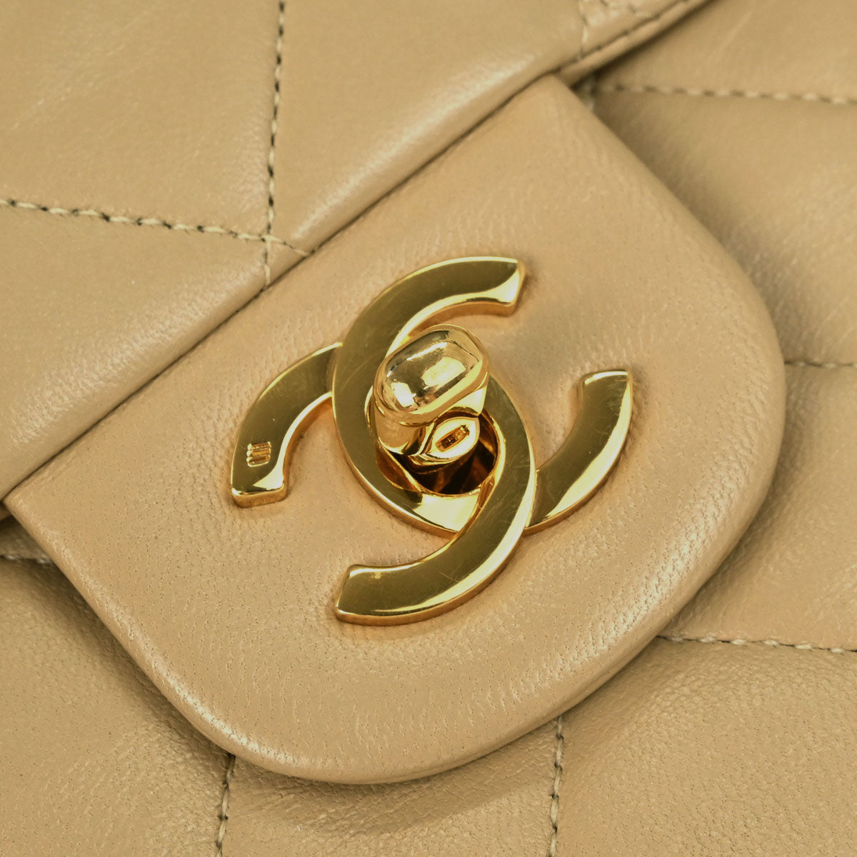 Chanel Beige Lambskin Medium Double Flap Shoulder Bag
