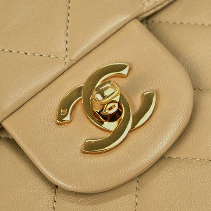 Chanel Beige Lambskin Medium Double Flap Shoulder Bag