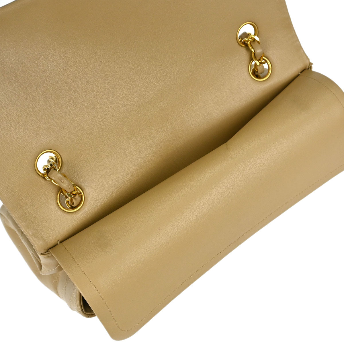 Chanel Beige Lambskin Medium Double Flap Shoulder Bag