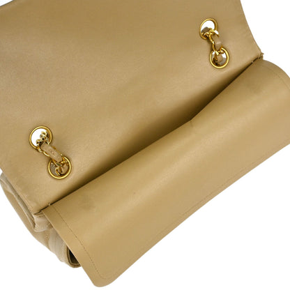 Chanel Beige Lambskin Medium Double Flap Shoulder Bag