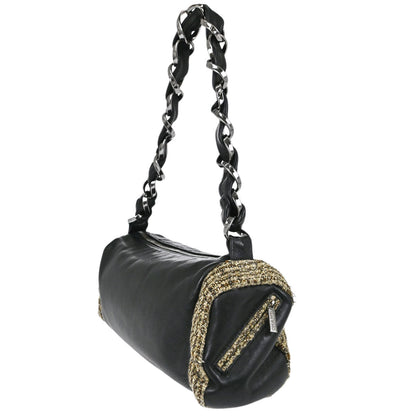 Chanel Black Calfskin Tweed Handbag
