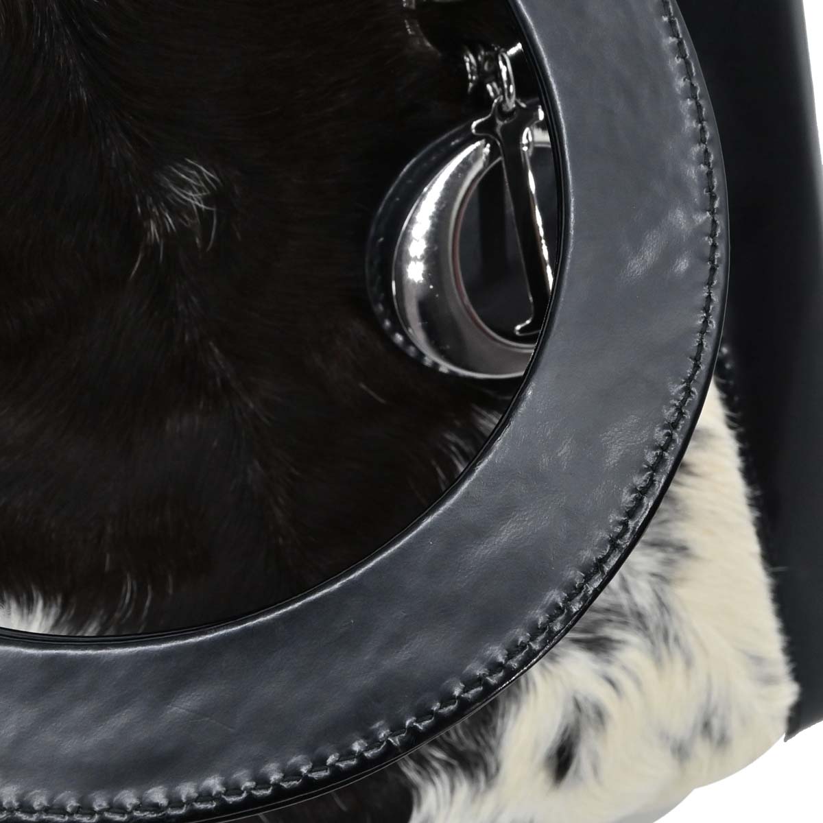 Christian Dior Black Pony Hair Leather Lady Dior 2way Shoulder Handbag