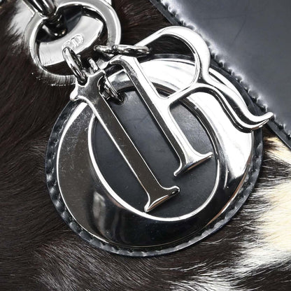 Christian Dior Black Pony Hair Leather Lady Dior 2way Shoulder Handbag