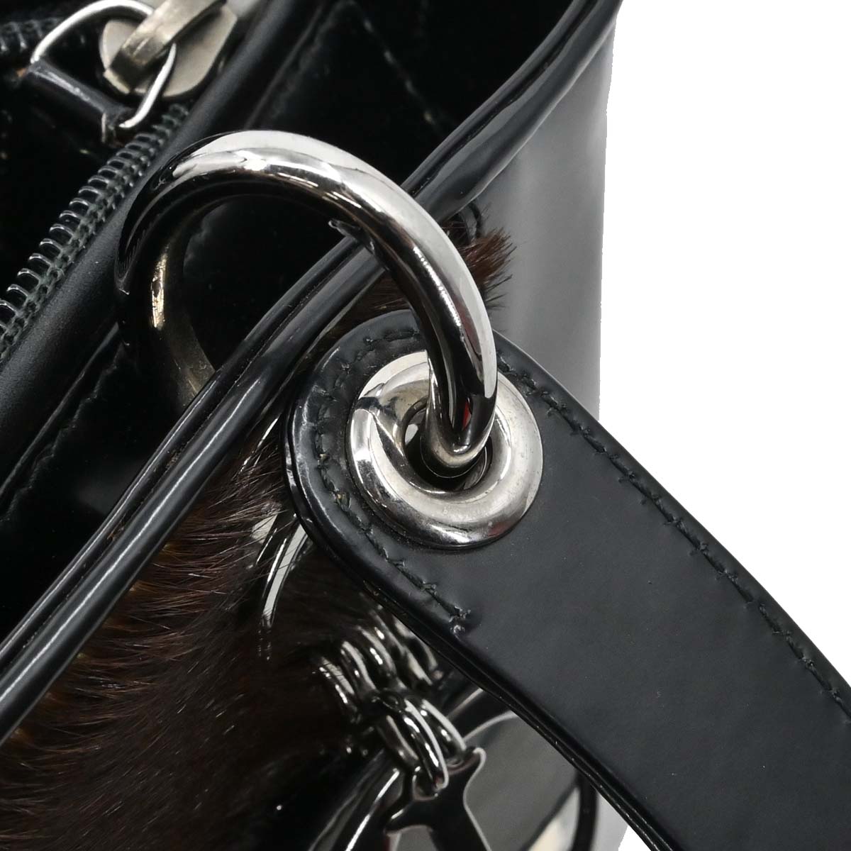 Christian Dior Black Pony Hair Leather Lady Dior 2way Shoulder Handbag
