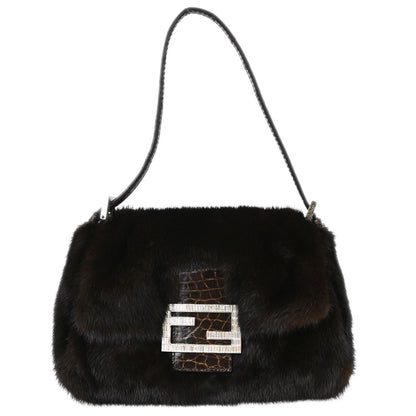 Fendi Brown * Mink Fur Crocodile Handbag