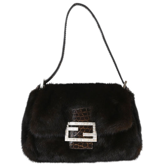 Fendi Brown * Mink Fur Crocodile Handbag