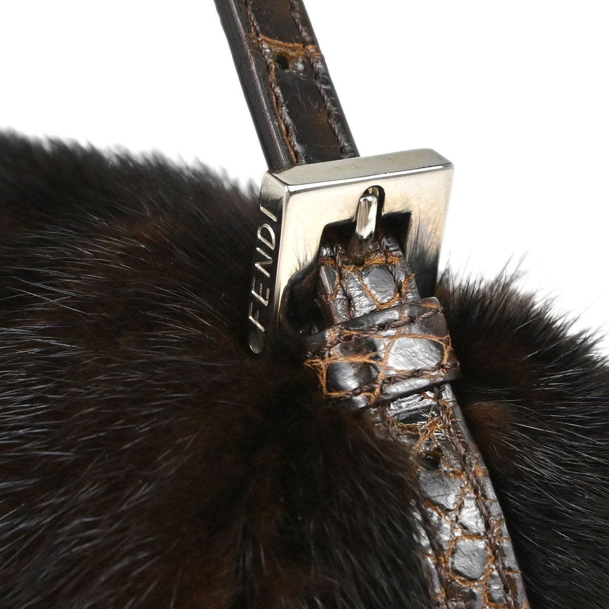 Fendi Brown * Mink Fur Crocodile Handbag