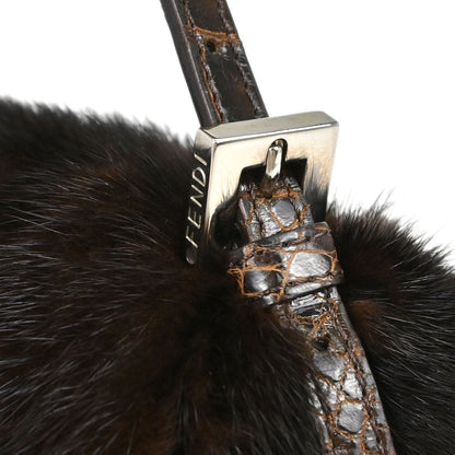 Fendi Brown * Mink Fur Crocodile Handbag