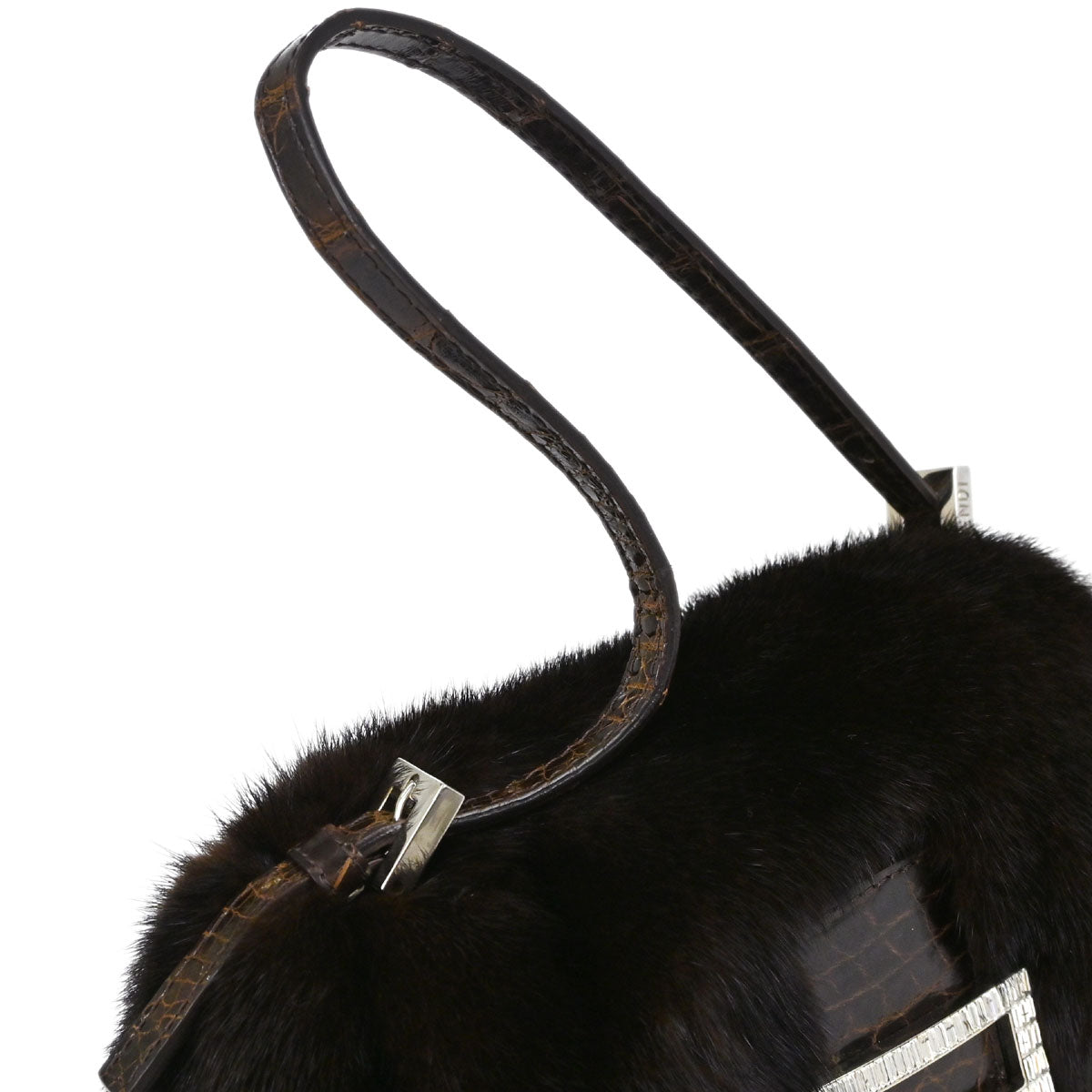 Fendi Brown * Mink Fur Crocodile Handbag