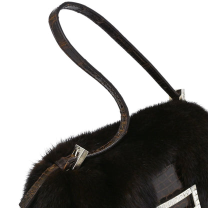 Fendi Brown * Mink Fur Crocodile Handbag