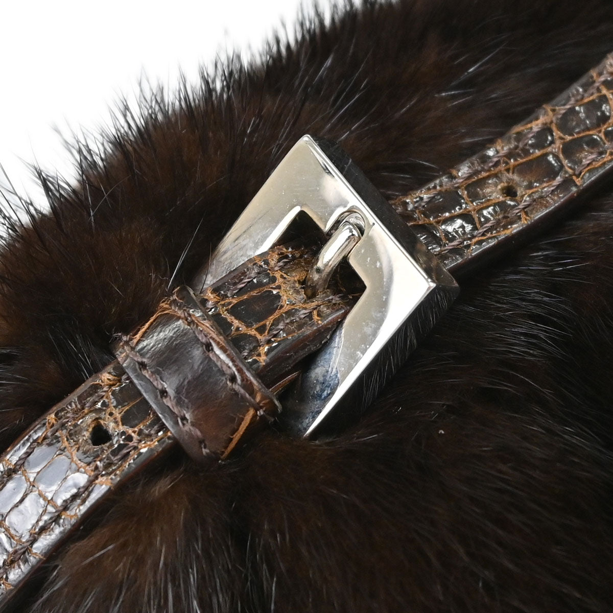 Fendi Brown * Mink Fur Crocodile Handbag