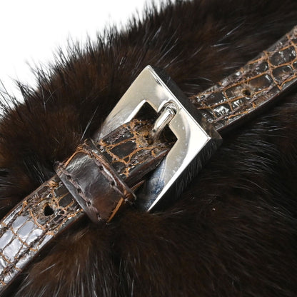 Fendi Brown * Mink Fur Crocodile Handbag