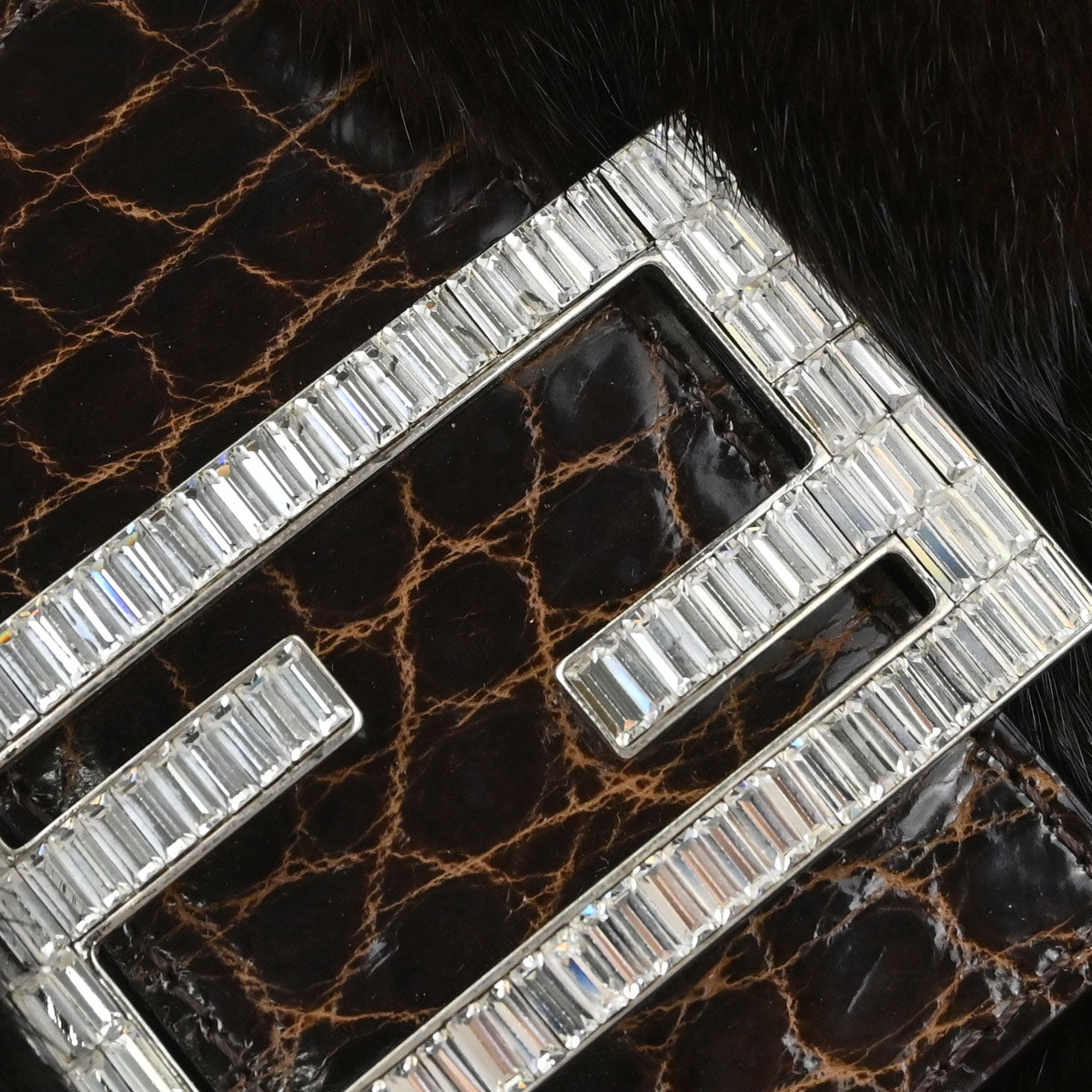 Fendi Brown * Mink Fur Crocodile Handbag
