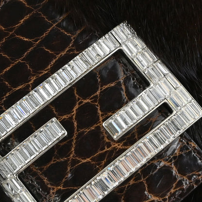 Fendi Brown * Mink Fur Crocodile Handbag