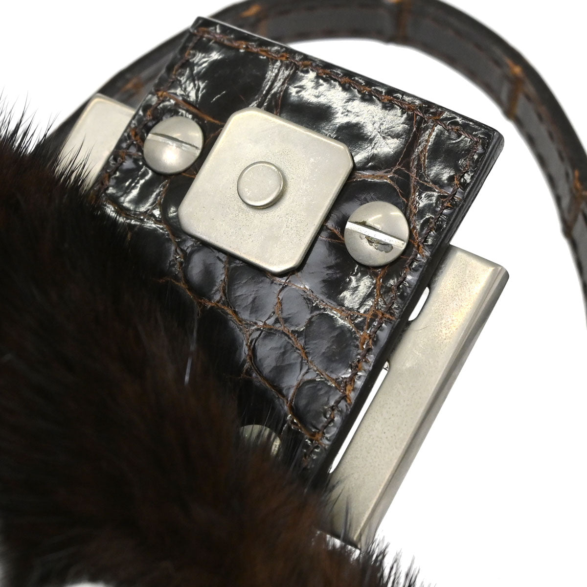 Fendi Brown * Mink Fur Crocodile Handbag