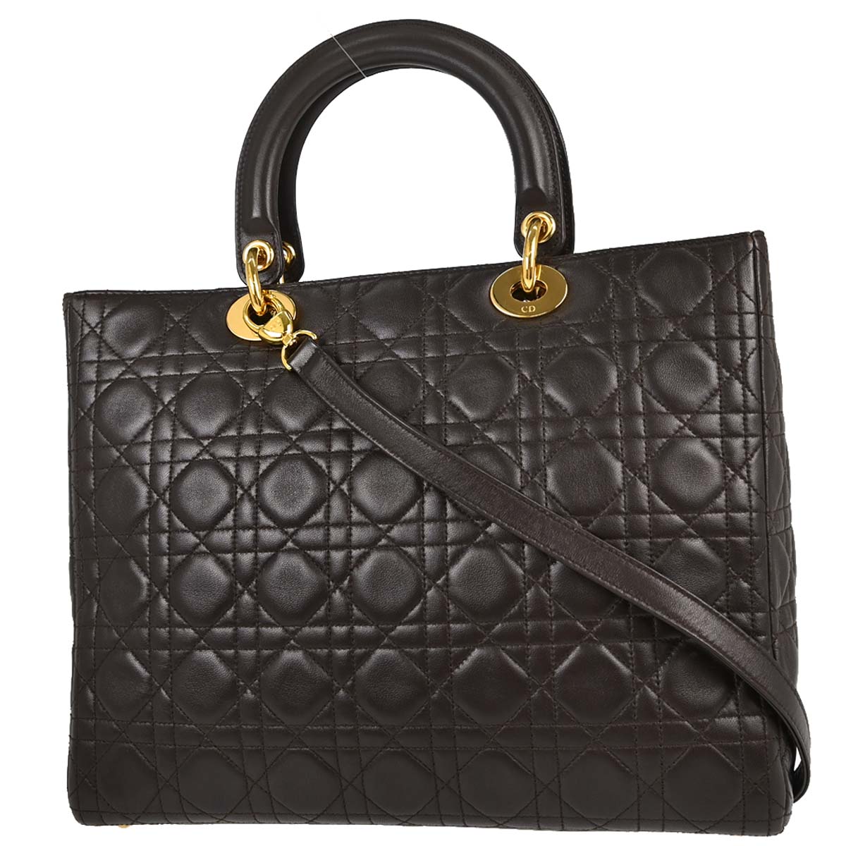 Christian Dior Brown Lambskin Lady Dior Cannage 2way Shoulder Handbag