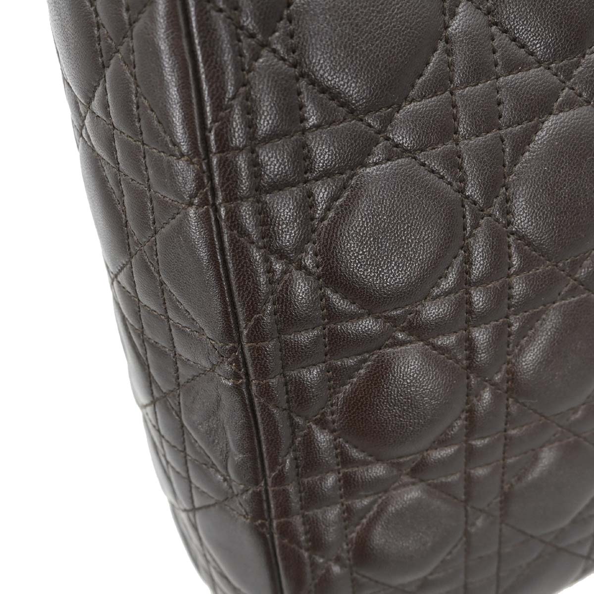 Christian Dior Brown Lambskin Lady Dior Cannage 2way Shoulder Handbag