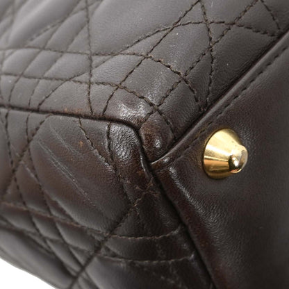 Christian Dior Brown Lambskin Lady Dior Cannage 2way Shoulder Handbag
