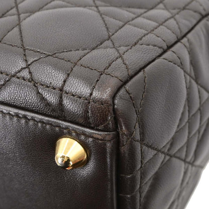 Christian Dior Brown Lambskin Lady Dior Cannage 2way Shoulder Handbag