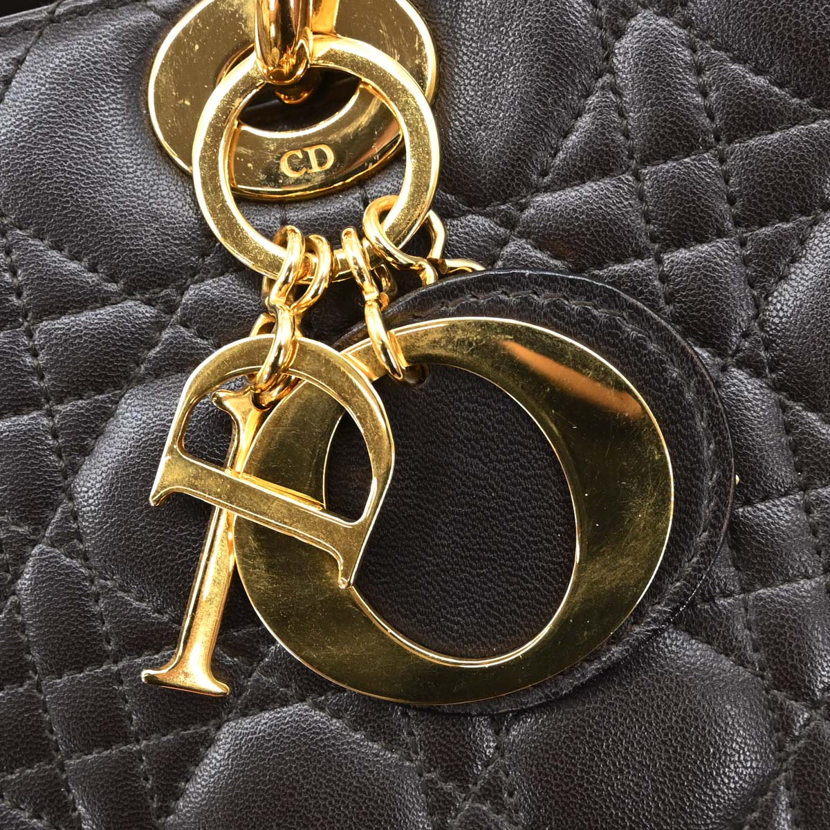 Christian Dior Brown Lambskin Lady Dior Cannage 2way Shoulder Handbag