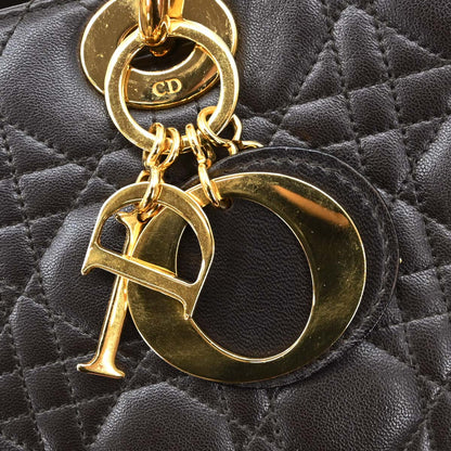 Christian Dior Brown Lambskin Lady Dior Cannage 2way Shoulder Handbag