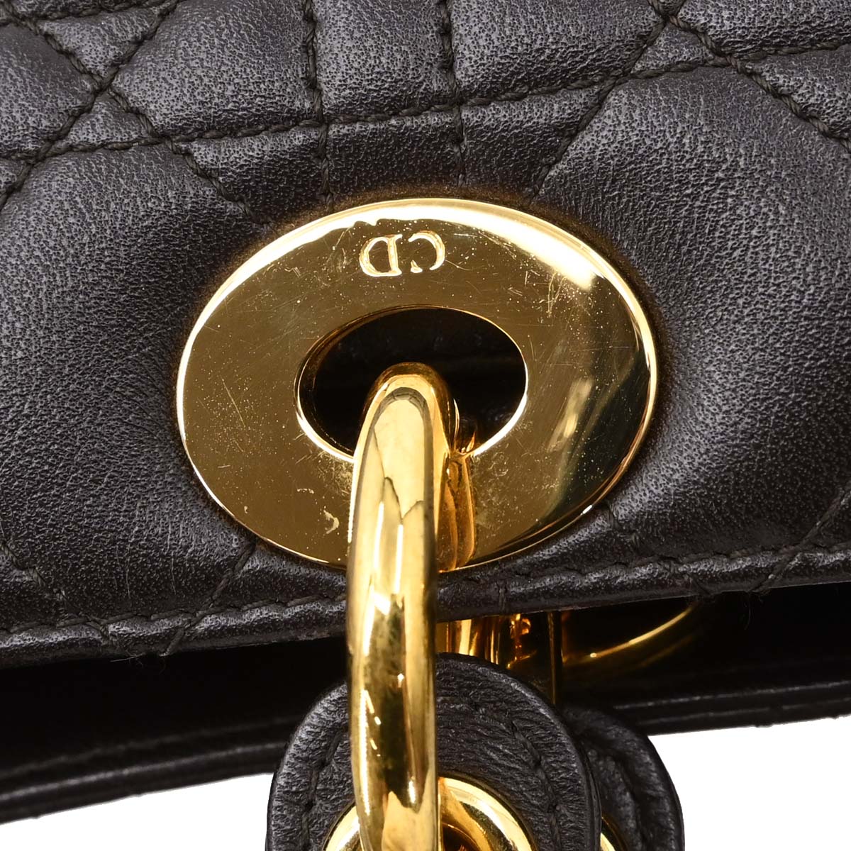 Christian Dior Brown Lambskin Lady Dior Cannage 2way Shoulder Handbag
