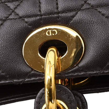 Christian Dior Brown Lambskin Lady Dior Cannage 2way Shoulder Handbag