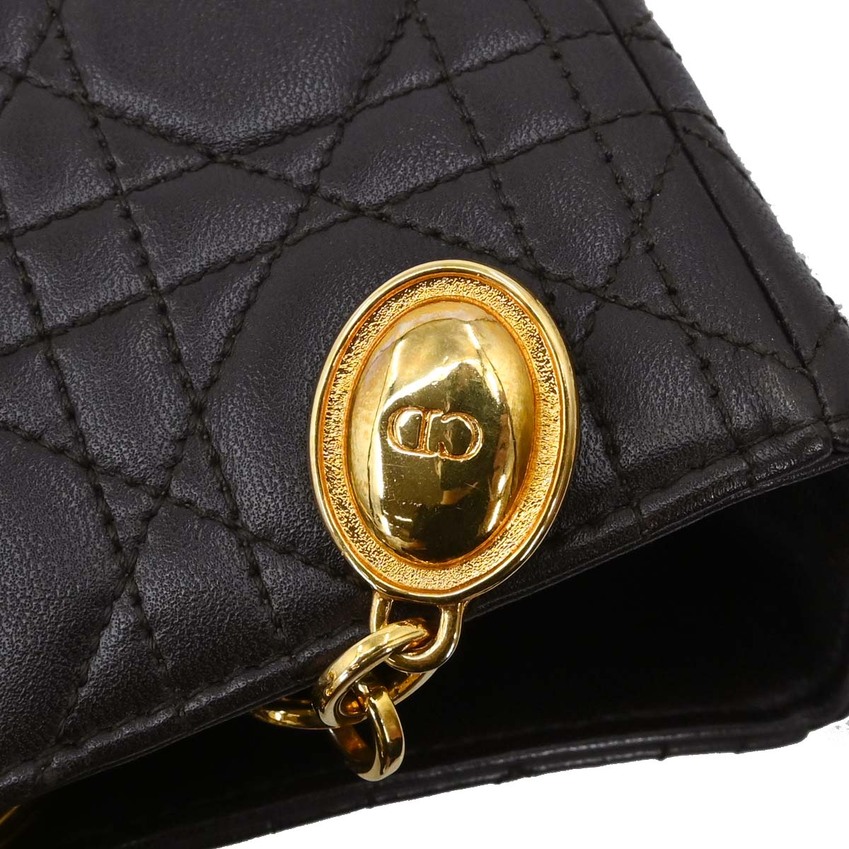 Christian Dior Brown Lambskin Lady Dior Cannage 2way Shoulder Handbag