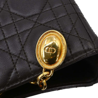Christian Dior Brown Lambskin Lady Dior Cannage 2way Shoulder Handbag