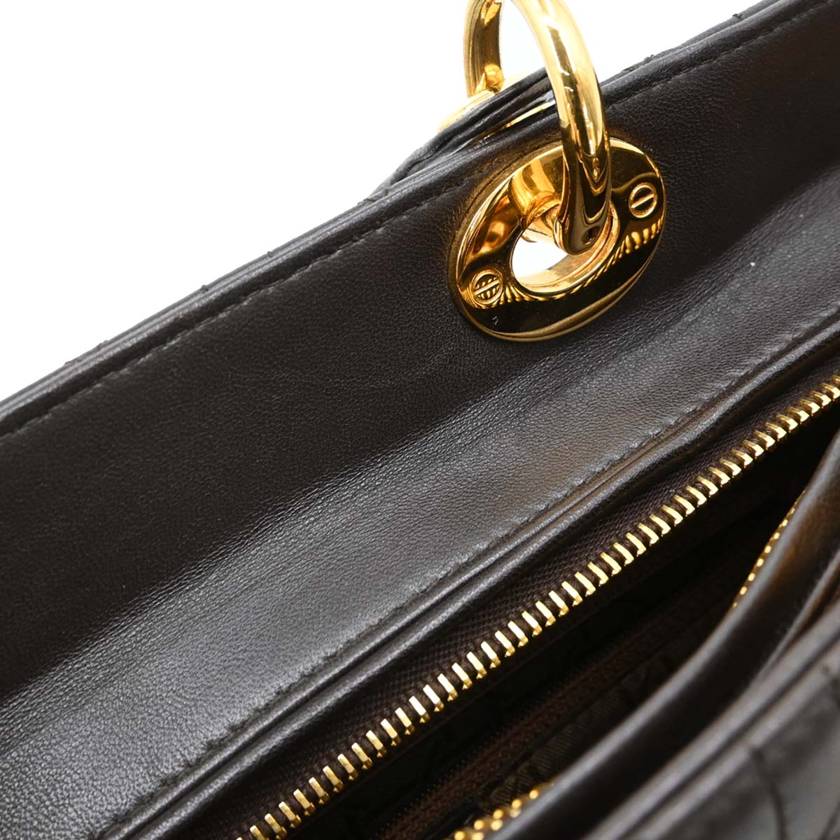Christian Dior Brown Lambskin Lady Dior Cannage 2way Shoulder Handbag