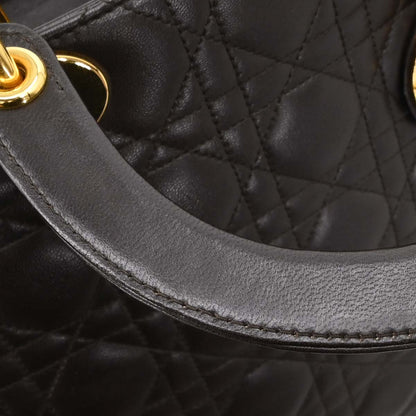 Christian Dior Brown Lambskin Lady Dior Cannage 2way Shoulder Handbag