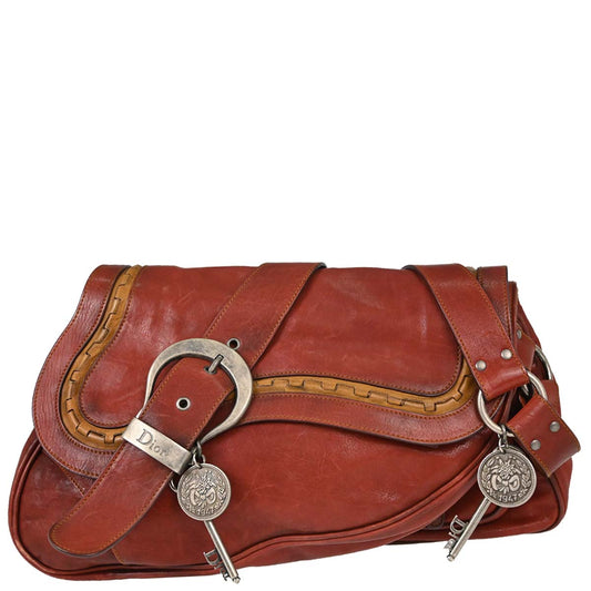 Christian Dior Red Leather Vintage Finish Gaucho Shoulder Bag