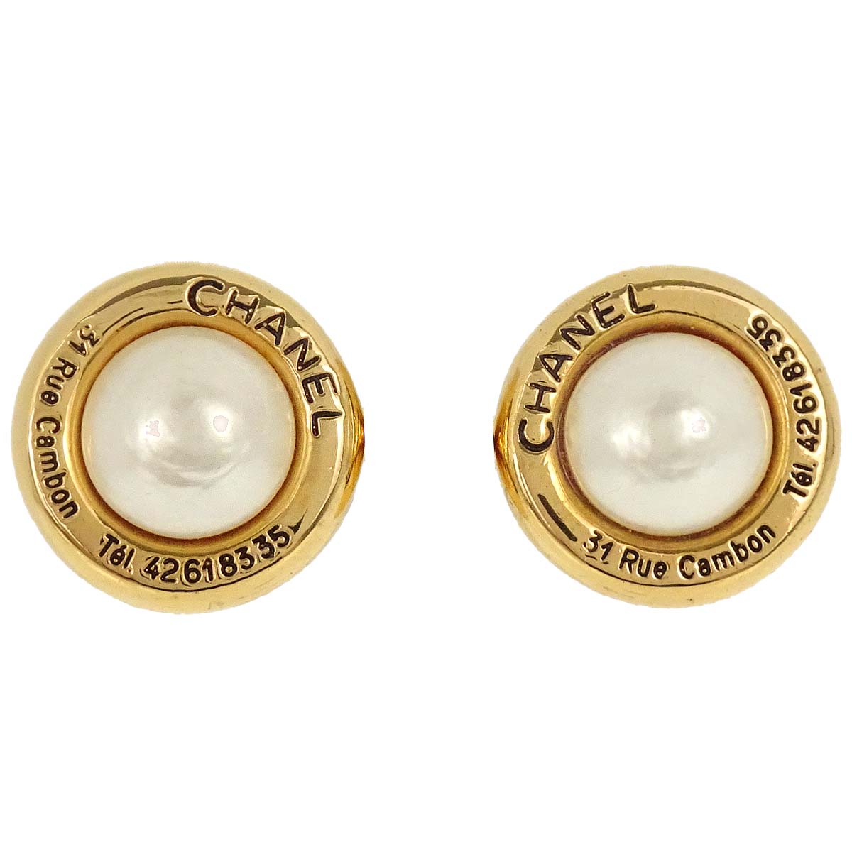 Chanel Costume Pearl Button Clip-On Earrings Gold