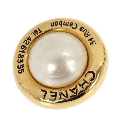 Chanel Costume Pearl Button Clip-On Earrings Gold