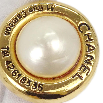Chanel Costume Pearl Button Clip-On Earrings Gold