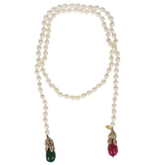 Chanel Lariat Necklace Gripoix Costume Pearl Gold 1989