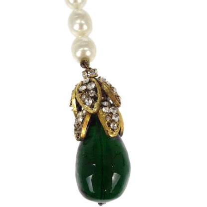 Chanel Lariat Necklace Gripoix Costume Pearl Gold 1989
